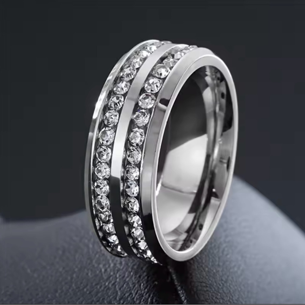 Stainless Steel Cubic Zirconia Ring Zircon Wedding Ring for Women Men 6,7,8